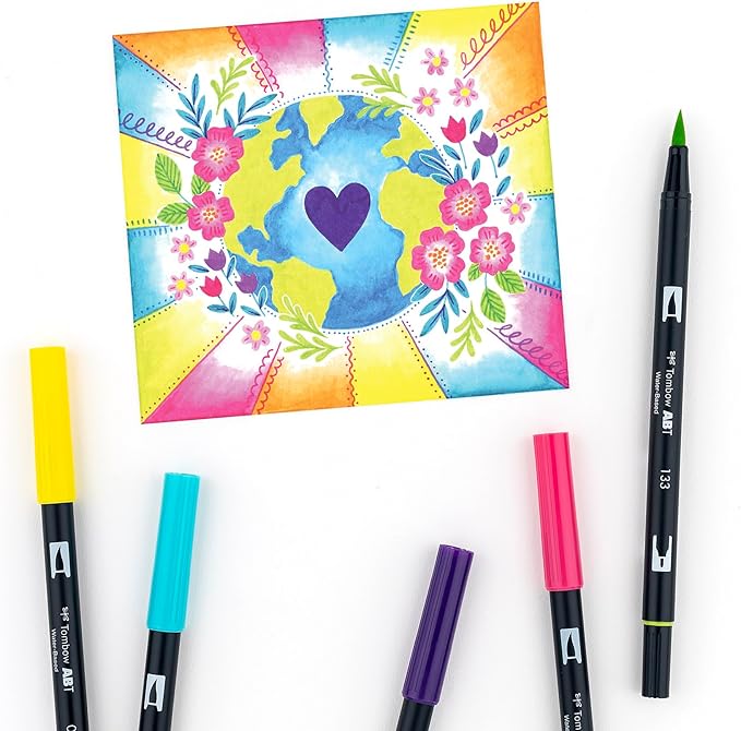Tombow 56185 Dual Brush Pen Art Markers, Bright, 10-Pack. Blendable, Brush and Fine Tip Markers