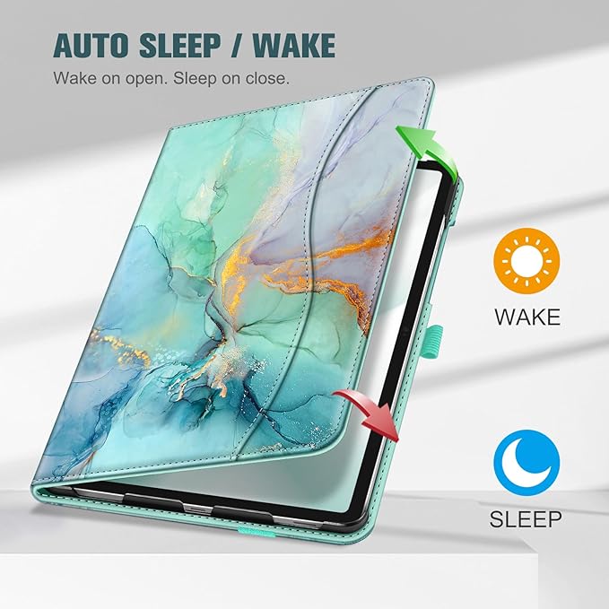 Fintie Case for Samsung Galaxy Tab S10 Lite/ S10 FE/ S9 FE 5G 10.9 Inch/Tab S9 11 Inch with S Pen Holder, Multi-Angle Viewing Protective Cover with Pocket, Auto Sleep/Wake, Emerald Marble