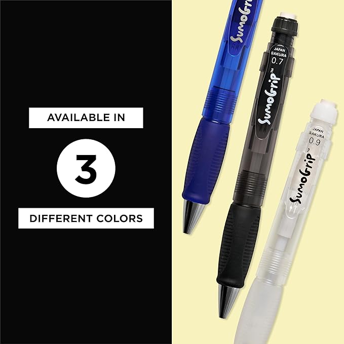 SAKURA SumoGrip Pencil with Comfort Grip - 0.9 mm Ergonomic Mechanical Pencil - Clear - 3 Pack