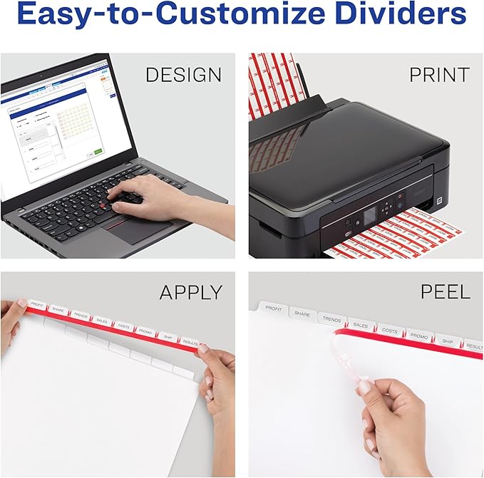 Avery 8-Tab Extra Wide Binder Dividers, Easy Print & Apply Clear Label Strip, Index Maker,White, 5 Sets (11441) (Pack of 10)