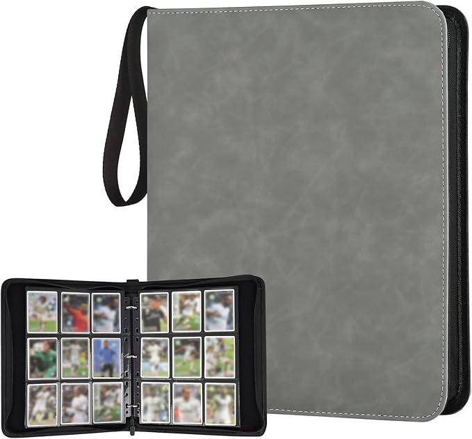 9 Pocket Card Binder, Premium Zip Trading Card Binder, 720 Double Sided Pocket PU Card Collection Binder, Collector Card Album, Card Folder for MTG, TCG, Sports Cards, Game Cards (Grey1)