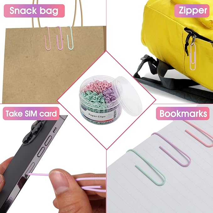 Pastel Jumbo Paper Clips, 300pcs 2 Inch (50 mm) Paper Clip Paperclips Soft Color Clips for Paperwork Ideal for Home, School and Office Use (Pastel, 2 Inch)