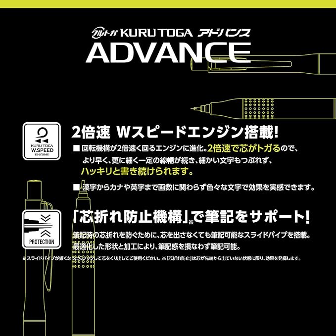 Uni Kurutoga Advance Upgrade Model 0.5mm Mechanical Pencil, Gun Metallic Body (M510301P.43), Black
