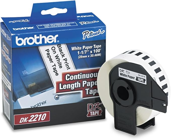Brother Genuine DK-2210 Continuous Length Black on White Paper Tape for Brother QL Label Printers, 1.1" x 100' (29mm x 30.4M), 1 Roll per Box, DK2210