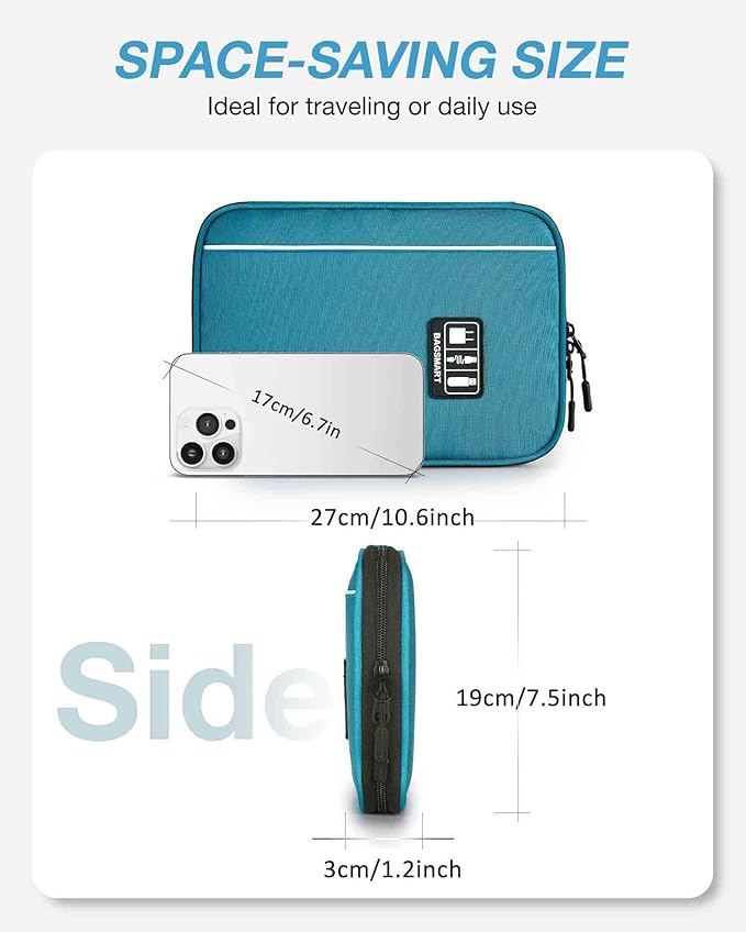 BAGSMART Large Electronics Organizer Travel Case, Travel Cable Organizer Bag for Travel Essentials, Travel Tech Organizer as Travel Accessories, Cord Organizer for Phone, Power Bank SD Card, Blue