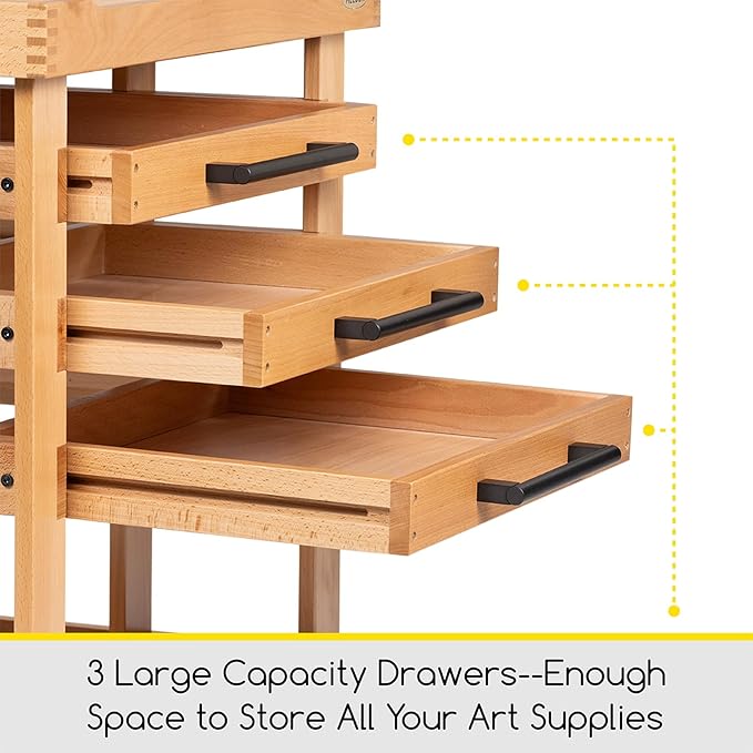 MEEDEN Art Supplies Storage Cart: 5-Tier Solid Beech Wood Utility Rolling Cart with 3 Drawers - Craft Orgnizer on 4 Wheels