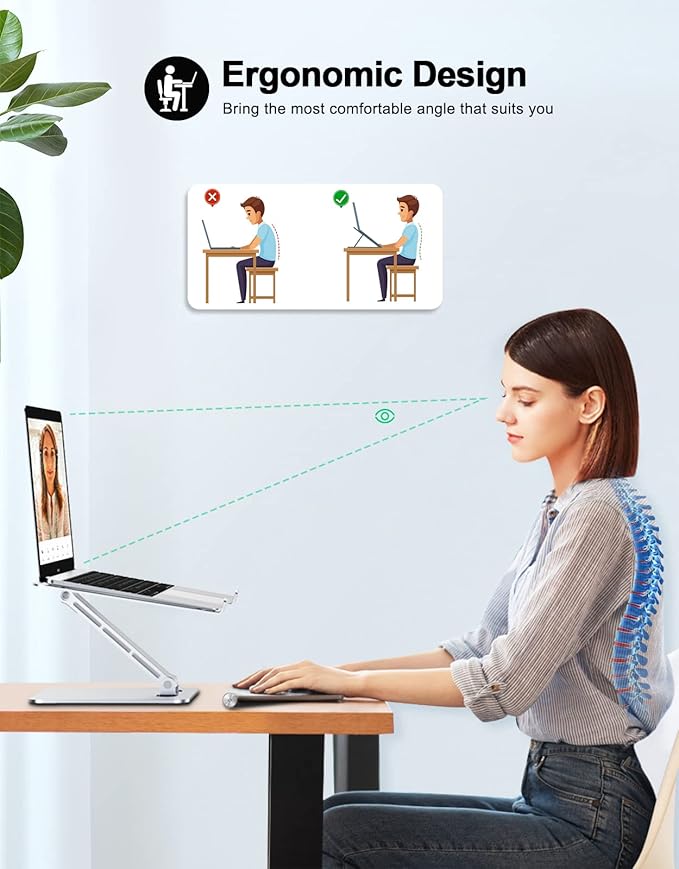 Foldable Laptop Stand, Height Adjustable Ergonomic Computer Stand for Desk, Aluminum Portable Laptop Lecterns Riser Notebook Mount Compatible with MacBook Pro Air, HP, Dell 10-16"