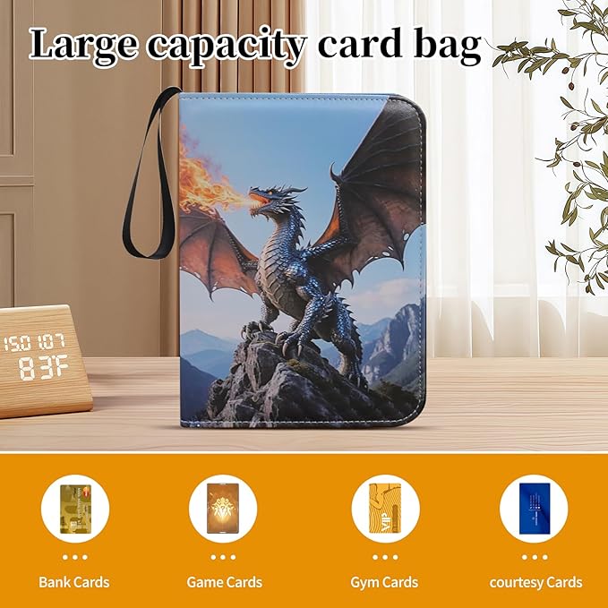 Trading Card Binder Deluxe Charizard 4-Pocket Side-Loading Pages Zipper Album with 50 Sleeves, 400 Pockets – Fits Sleeved Cards, Ideal for TCG, MTG, Sports Collectors