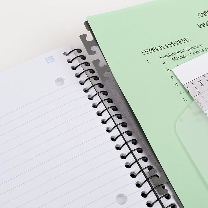 Five Star Advance Spiral Notebook + Study App, 3 Subject, College Ruled Paper, 8-1/2" x 11", 150 Sheets, Spiral Guard, Movable Tabbed Dividers, Seaglass Green (73136)