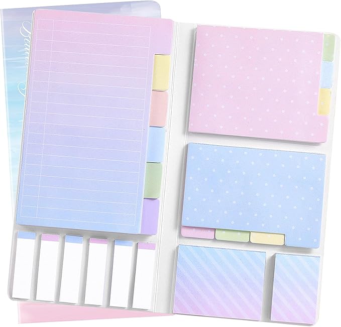 Hommie Sticky Notes Set Tabs 410 Pack Color Pads Divider Sticky Notes with Bookmark Index for School Supplies, 60 Ruled, 40 Per Dotted, 60 Per Rectangular, 6x25 Index Tabs