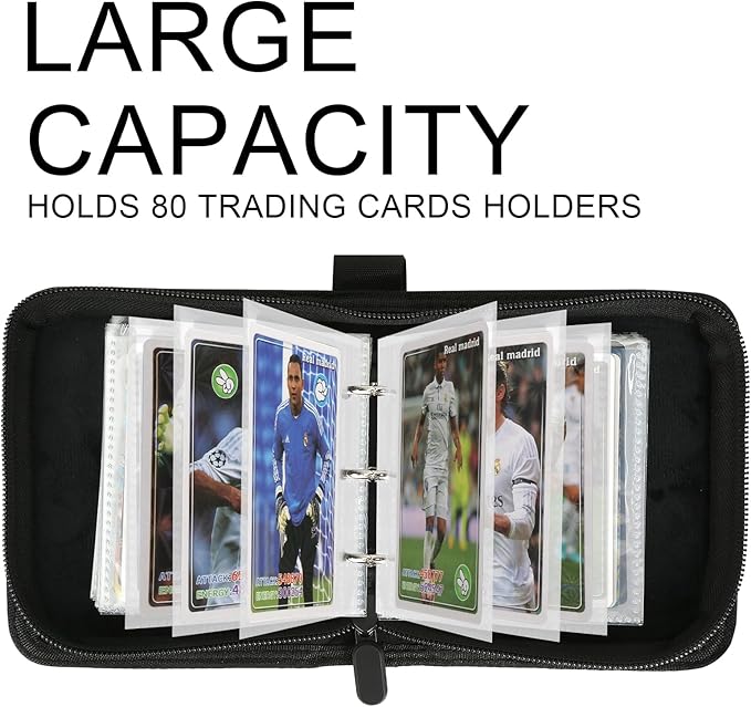 Mini Card Binder 1 Pocket, 80 Pockets Trading Card Binder, Premium Small 2 Pocket Trading Card Collection Album Folder with 40 Sleeves Double Sided - Gifts for Kids (Black）