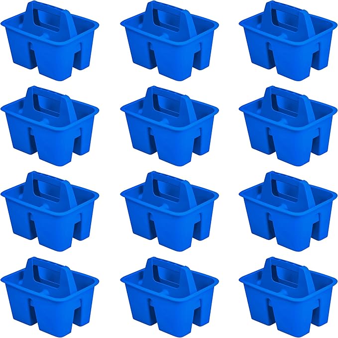 Storex Mini Classroom Caddy, Multipurpose Classroom Organizer with Handle, Blue, 12-Pack (01062U12C)