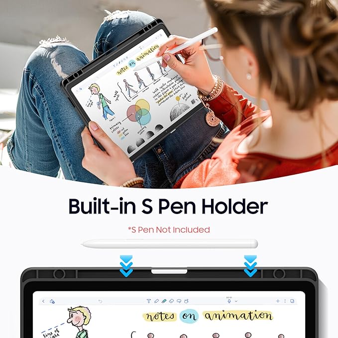 Fintie Hybrid Slim Case for Samsung Galaxy Tab S10 Lite/ S10 FE/ S9 FE 10.9 Inch/Tab S9 11 Inch with S Pen Holder, Shockproof Cover with Clear Transparent Back Shell, Auto Wake/Sleep, Black