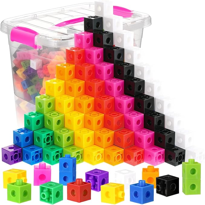 Jenaai 200 Pcs Math Cubes Counting Blocks Linking Connecting Cubes Math Manipulatives with Storage Container Educational Toy for Kids Age 4-8 Kindergarten STEM Activities Preschool(Pink)