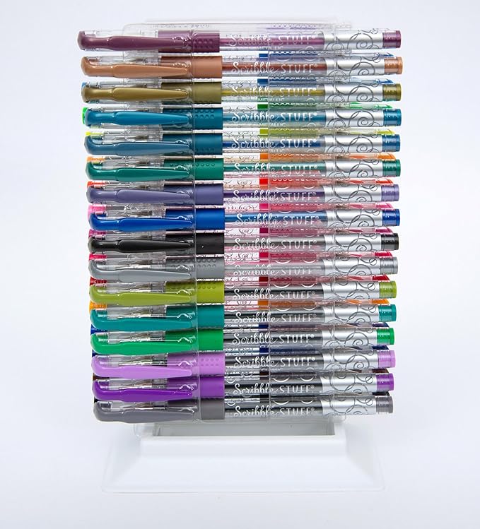 Scribble Stuff 32ct Gel Pens Tower, 32 Bright Fun Colors, an Assortment of 12 classic, 10 neon and 10 metallic fashion ink colors in display stand. Great for Kids,Teens and Adults!