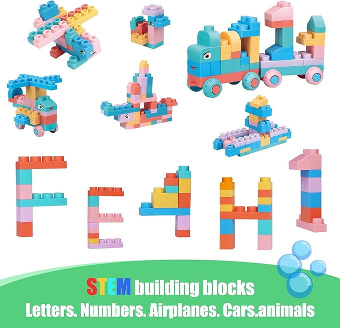 Soft Block Sets for Toddler Aged 2 3 4 5 6 Years Old.Preschool Toy for Early Childhood Education and I-Interactive.Toddler Block Toys with 101 Pieces and Storage Bag.Gift Ideas for Kids Age 18+ mouths