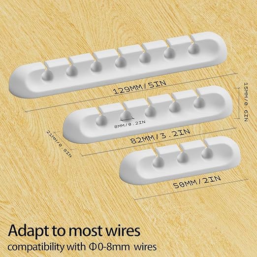 USB Cable Organizer Clips Cord Holder,10 Packs (3-5-7-Slots) White Self Adhesive Desk Cord Cable Management
