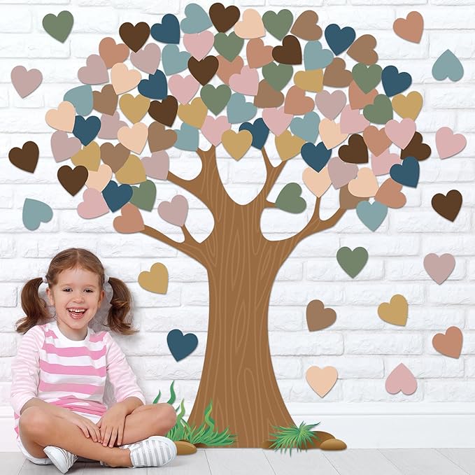 102 Pcs Boho Classroom Tree Bulletin Board Set with Heart Shape Cutouts, Welcome Classroom Bulletin Tree Wall Decors Supplies for School Elementary Teacher Chalkboard