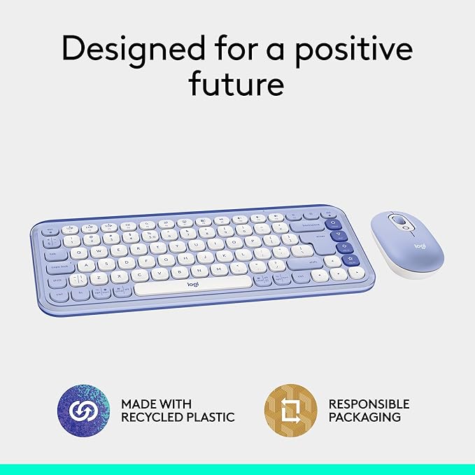 Logitech POP ICON Combo, Bluetooth Keyboard and Mouse Combo, Comfortable Typing, programmable Keys and Buttons, Quiet clicks, Easy-Switch up to 3 Devices - Lilac