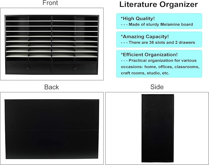 PAG Mail Sorter Organizer, Wood Literature Organizer, Student Mailbox for Classroom, Desktop Bill Paper Organizer for Office Home School, 38 Compartments, Black&White