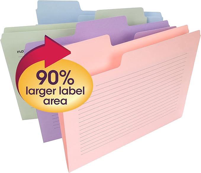 Smead SuperTab Oversized Tab File Folders, 1/3-Cut Oversized Tabs, Letter Size, Assorted Colors, 12 per Pack (11651)
