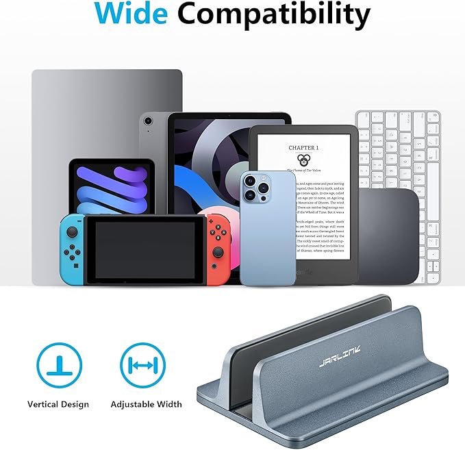 JARLINK Vertical Laptop Stand, Aluminum Laptop Holder Desktop Stand with Adjustable Dock Size (up to 17.3 inches) Compatible with All MacBook/Surface/Dell/Gaming Laptops (Gray)