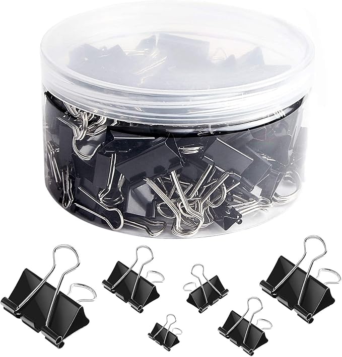 SANNIX 100 PCS Binder Clips Assorted Sizes, X Large, Large, Medium, Small, Mini and Micro, Binder Clips Paper Clamps for Office Home School