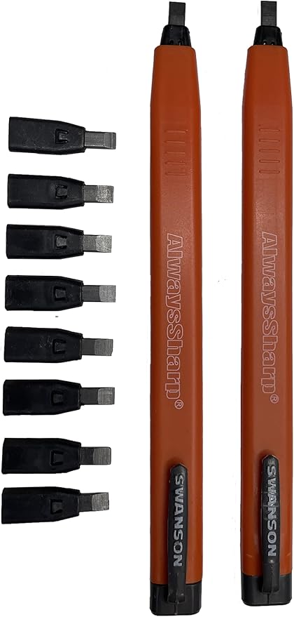 Swanson Tool Co CP216 AlwaysSharp Refillable Mechanical Carpenter Pencil, Two Pack, with 8 More Replacement Black Graphite Tips