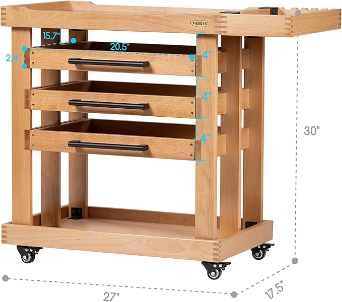MEEDEN Art Supplies Storage Cart: 5-Tier Solid Beech Wood Utility Rolling Cart with 3 Drawers - Craft Orgnizer on 4 Wheels