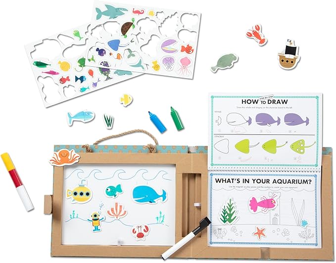 Melissa & Doug Natural Play: Play, Draw, Create Reusable Drawing & Magnet Kit – Ocean (42 Magnets, 5 Dry-Erase Markers) - FSC Certified
