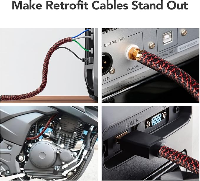 AGPTEK Cable Sleeve Cover, 10ft - 1.2 inch Desk Cord Organizer Cable Hider, Home Office Wire Management Computer TV Wire Loom Tubing, Pet Proof Cord Protector, from Cat Dog Chewing, BlackRed