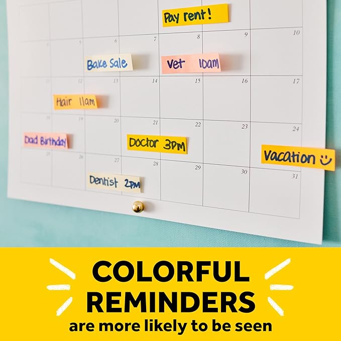 Post-it Page Markers, Assorted Colors, 1 in x 3 in, 50 Sheets/Pad, 4 Pads/Pack (671-4AF)
