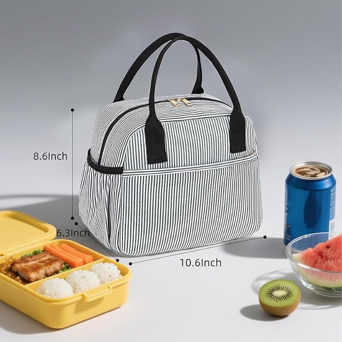 CAMTOP Lunch Box for Women Men Insulated Lunch Bag Lunch Tote Bag Leakproof Thermal Cooler Large Capacity for Travel Work School Picnic (Black white stripes)