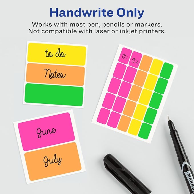 Avery Color-Coding Removable Labels, 1/2" x 3/4", Assorted Neon Colors, Non-Printable, 8 Packs, 4,200 Blank Labels Total (21928)