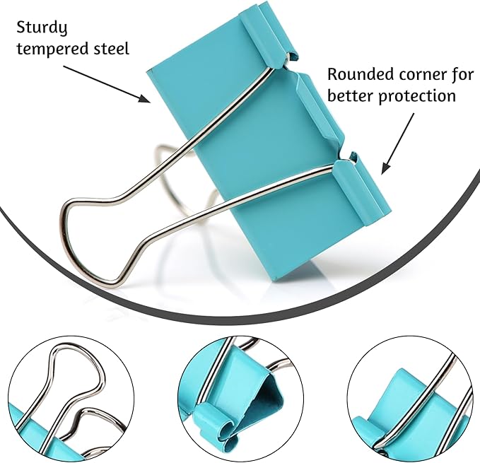 2 Inch Extra Large Binder Clips (24 Pack), Assorted Colors, Colored Jumbo Paper Clips, Big Paper Clamps, Binder Clips Large Size for Home, School and Office Supplies