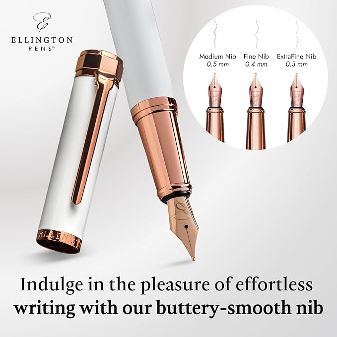 Ellington Pens Luxury Fountain Pen Set - Smooth Medium Nib - Includes 3 Ink Cartridges, Refillable Ink Converter, Gift Box - Fountain Pens For Writing, Calligraphy, Journaling, Sketching (Alpine Rose)
