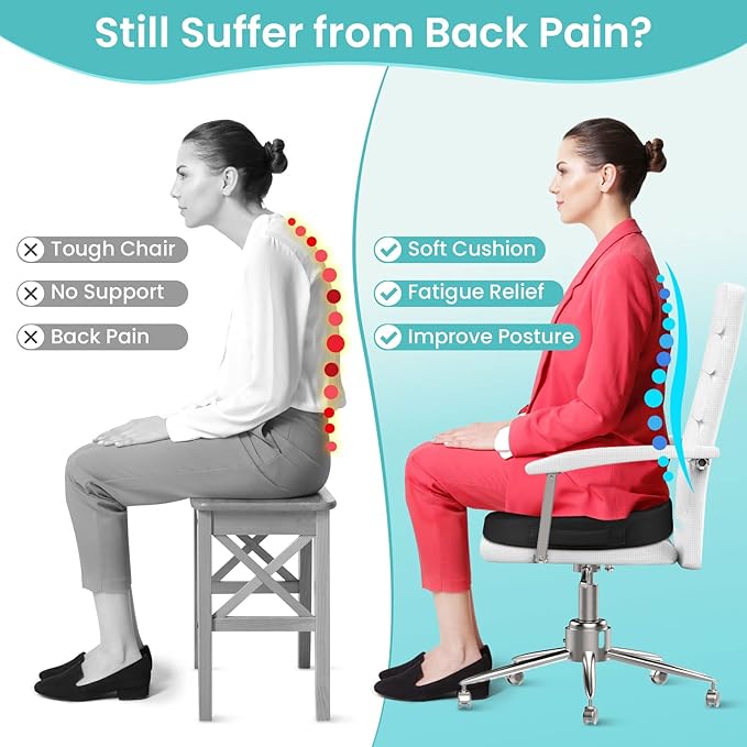 Office Chair Seat Cushion, Cooling Gel Enhanced Memory Foam Cushion for Long Sitting - Back, Sciatica, Coccyx, Tailbone Pain Relief Pillow - for Office, Gaming, Car, Wheelchair - Black, Large