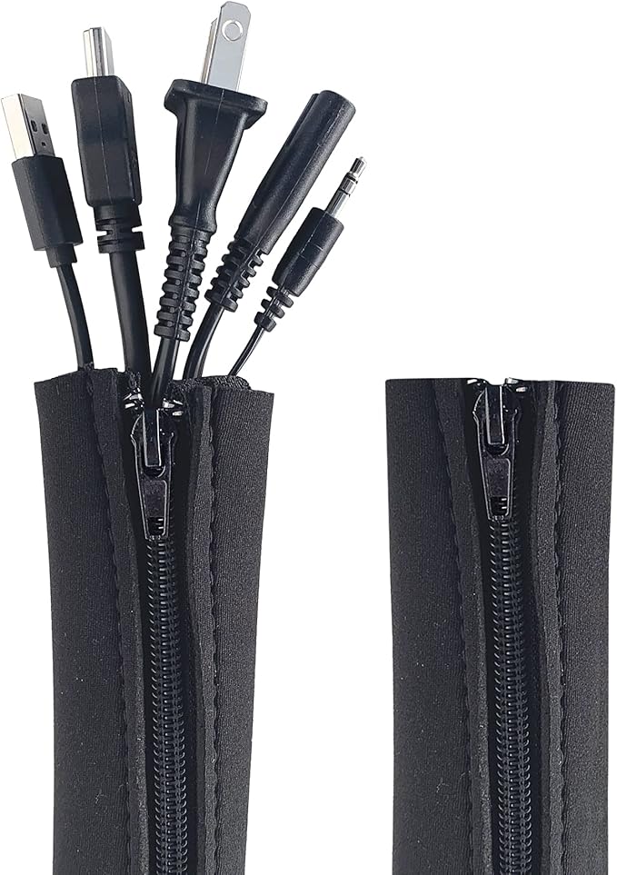 Zipper Cable Sleeve by Wrap-It Storage - 36" x 4" (2-Pack) Black - Cord Organizer and Cable Protector for Desk, Computer, TV Cord Management to Hide and Cover Wire and Extension Cables