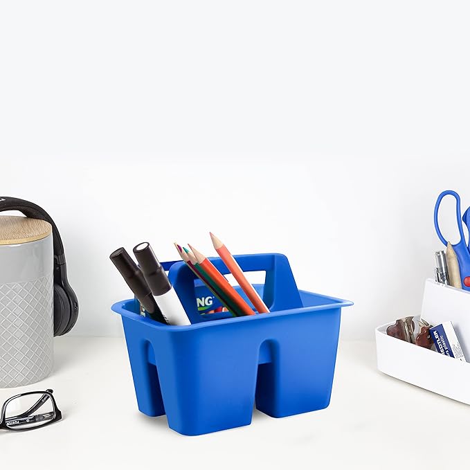 Storex Mini Classroom Caddy, Multipurpose Classroom Organizer with Handle, Blue, 12-Pack (01062U12C)