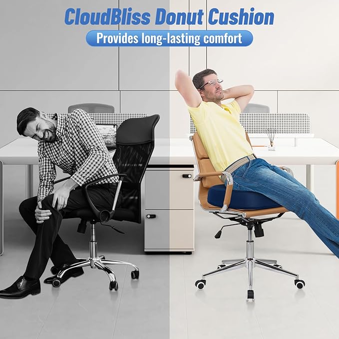 CloudBliss Donut Pillow Seat Cushion Chair Pad for Tailbone Pain Relief and Hemorrhoids, Memory Foam Seat Chair Cushion for Men and Women for Home & Office, (Blue-2XL)