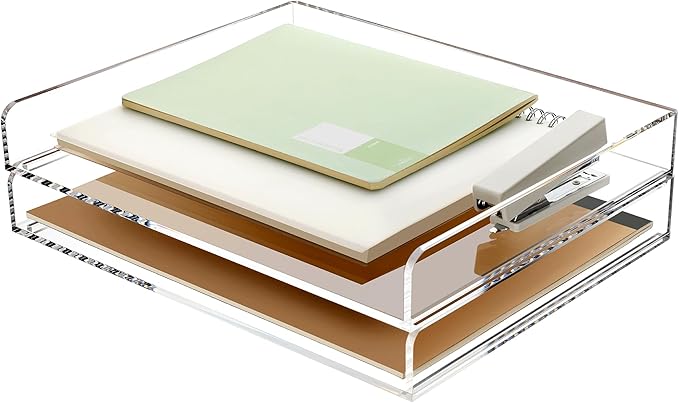 2 Pack- Stackable Paper Letter Tray, A4 File Tray Desk Organizer, Acrylic Desk Organizers and Accessories Sorter, Clear Workspace Office Supplies Organizers, 12.4inx8.86inx3.46in