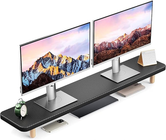 Dual Monitor Stand Riser, 39 Inch Extra Long Wooden Desktop Monitor Riser with Storage for 2 Monitors Ultra Strong Desk Shelf Organizer Riser Ergonomic for 2 Screens/Laptop/PC/TV/Printer, Large, Black
