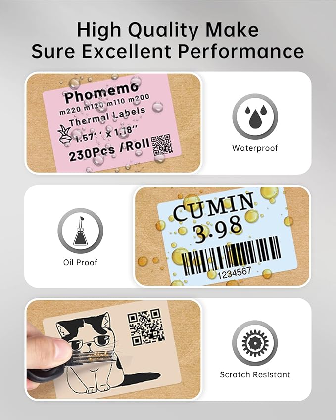 Phomemo Labels,Thermal Color Label,1.57'' x 1.18''Square Self-Adhesive Sticker Paper for Phomemo M110 M220 M221 M120 M108 M150 M250 M260 M160 M200 Printer, for Barcode,Name,Address (Pink/Blue/Khaki