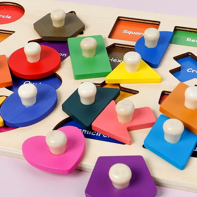 Shape Puzzles Wooden Puzzles for Toddlers, Peg Puzzle Educational Shape Sorter Toys Wooden Shape Board Puzzles, Preschool Learning Educational Toy for Baby Girls Boys