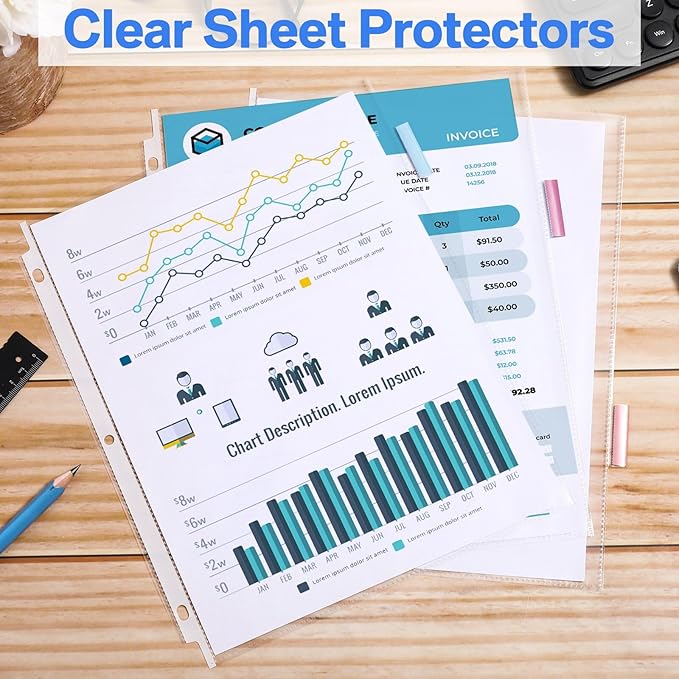 ReliThick 12 Set of 96 Pack Clear Sheet Protectors 8.5 x 11 Inch Page Protector for 3 Ring Binder with 8 Tabs Plastic Dividers for 3 Ring Binder, Insertable Index Page Divider Multicolor Tabs