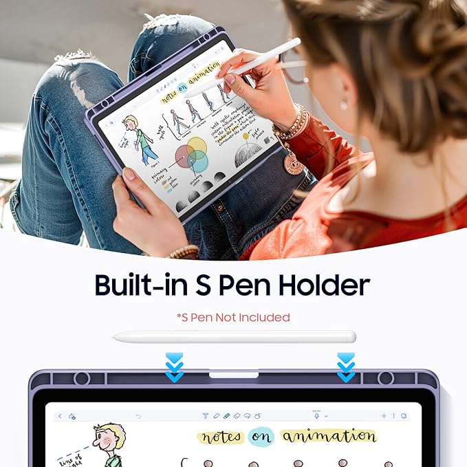 Fintie Hybrid Slim Case for Samsung Galaxy Tab S10 Lite/ S10 FE/ S9 FE 10.9 Inch/Tab S9 11 Inch with S Pen Holder, Shockproof Cover with Clear Transparent Back Shell, Auto Wake/Sleep, Lilac Marble