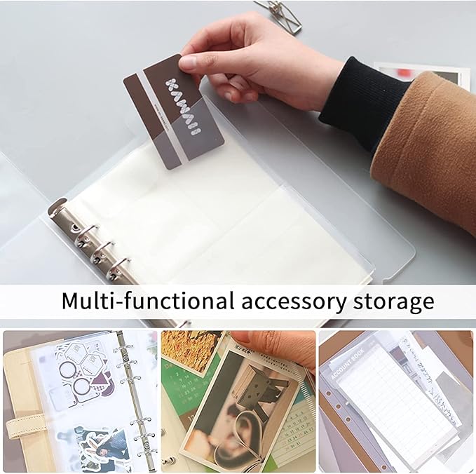 6 Pack A5 6 Holes Binder Pockets Plastic Binder Folders Waterproof 6 Holes Holder for Receipt Ticket (Pocket, A5)