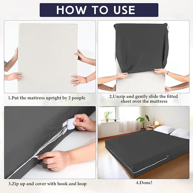 Zippered Mattress Fitted Protector Deep Mattress Encasement Soft Zipper Fitted Sheet Microfiber Bed Sheet Cover for Bed (Dark Gray,Twin XL,12-16in)