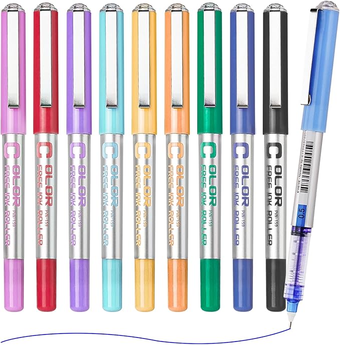 EYEYE Needle Rollerball Pens 0.5mm, 10 Assorted Colors Extra Fine Point Pen Quick Dry, Liquid Ink Pens Fine Point Smooth Writing Pen for Journaling, Note Taking, Office, Doodling & Gifts
