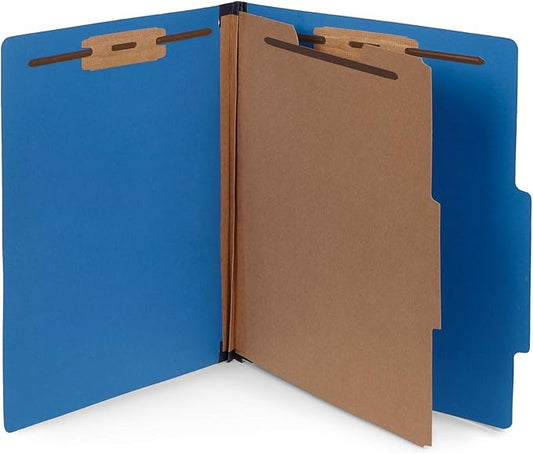 10 Dark Blue Classification Folders - 1 Divider - 2 Inch Tyvek Expansions - Durable 2 Prongs Designed to Organize Standard Medical Files, Office Reports - Letter Size, Dark Blue, 10 Pack